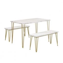 3-Piece Rectangle White Wood Top Dining Room Set, for Home or Commercial Use (Seats 4) by JASMODER