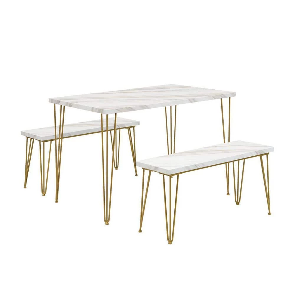 3-Piece Rectangle White Wood Top Dining Room Set, for Home or Commercial Use (Seats 4) by JASMODER 3 3-Piece Rectangle White Wood Top Dining Room Set, for Home or Commercial Use (Seats 4) by JASMODER