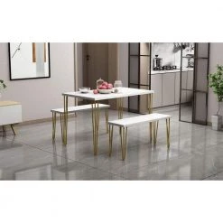 3-Piece Rectangle White Wood Top Dining Room Set, for Home or Commercial Use (Seats 4) by JASMODER 15 3-Piece Rectangle White Wood Top Dining Room Set, for Home or Commercial Use (Seats 4) by JASMODER -JASMODER Sales Store white jasmoder dining room sets wf287063aak fa 1000