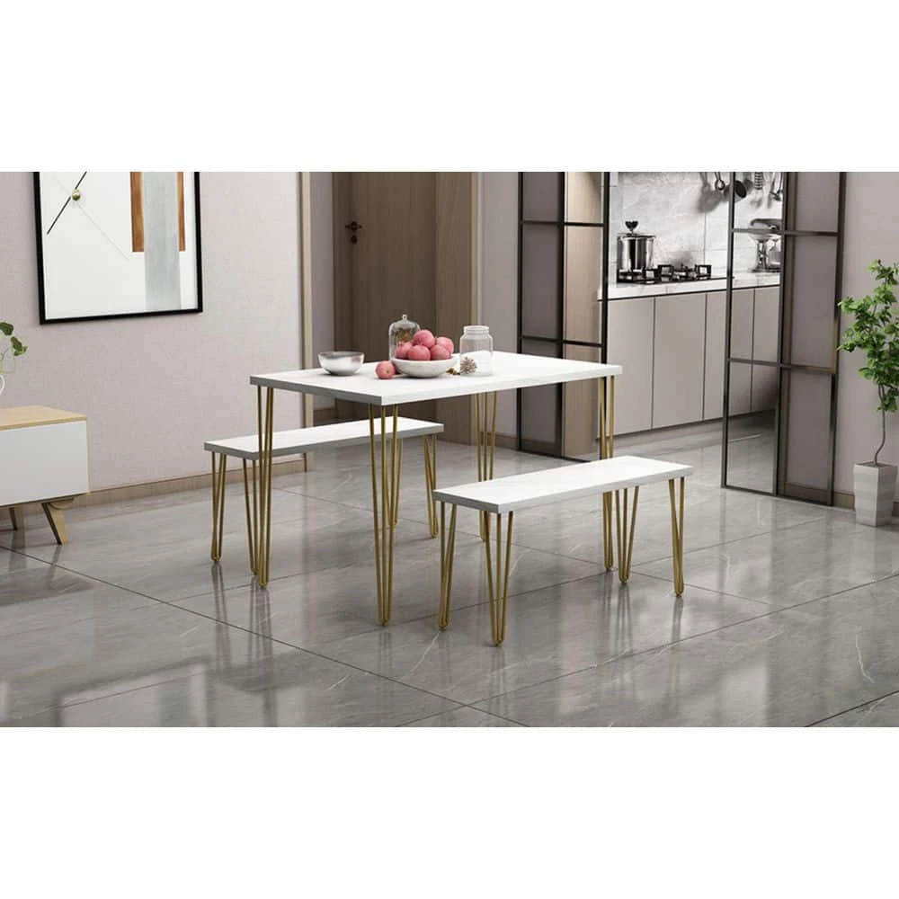 3-Piece Rectangle White Wood Top Dining Room Set, for Home or Commercial Use (Seats 4) by JASMODER 8 3-Piece Rectangle White Wood Top Dining Room Set, for Home or Commercial Use (Seats 4) by JASMODER - Image 6