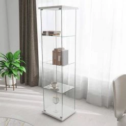 White Glass Cabinet Display Case 4 Shelves with Door, Floor Standing Bookshelf for Living Room Bedroom Office by JASMODER -JASMODER Sales Store white jasmoder display cabinets w66227718 31 1000