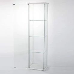 White Glass Cabinet Display Case 4 Shelves with Door, Floor Standing Bookshelf for Living Room Bedroom Office by JASMODER