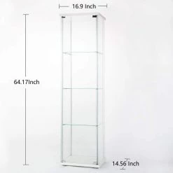White Glass Cabinet Display Case 4 Shelves with Door, Floor Standing Bookshelf for Living Room Bedroom Office by JASMODER -JASMODER Sales Store white jasmoder display cabinets w66227718 fa 1000