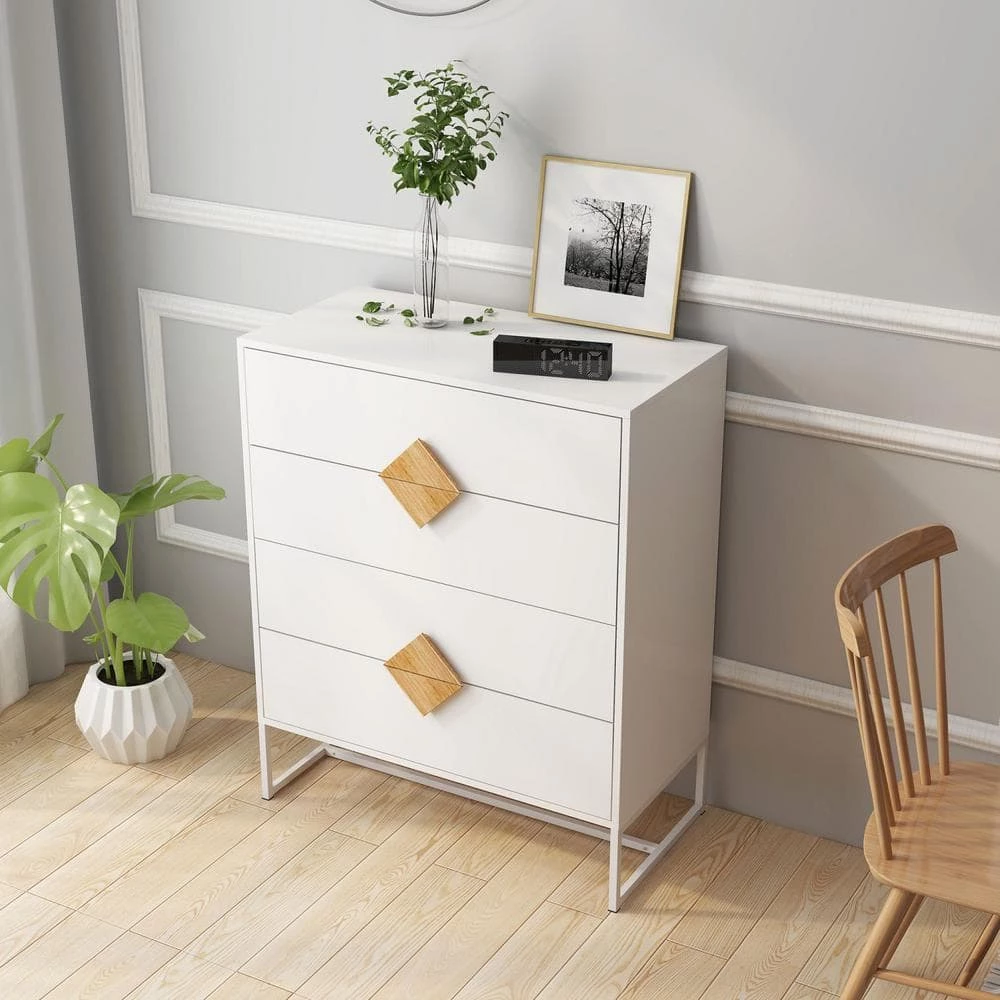 4-Drawer White Wood Dresser (36.22 in. x 31.77 in. x 15.74 in.) by JASMODER 6 4-Drawer White Wood Dresser (36.22 in. x 31.77 in. x 15.74 in.) by JASMODER - Image 4