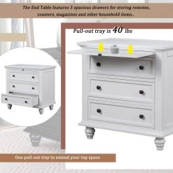 3-Drawer White Nightstand (28.1 in x 28 in x 16.9 in) by JASMODER -JASMODER Sales Store white jasmoder nightstands wf199155aak 31 1000