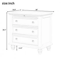 3-Drawer White Nightstand (28.1 in x 28 in x 16.9 in) by JASMODER -JASMODER Sales Store white jasmoder nightstands wf199155aak 40 1000