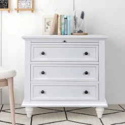 3-Drawer White Nightstand (28.1 in x 28 in x 16.9 in) by JASMODER -JASMODER Sales Store white jasmoder nightstands wf199155aak 4f 1000