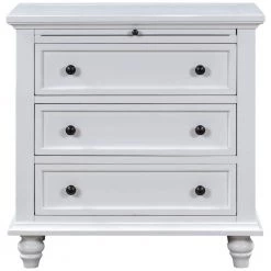 3-Drawer White Nightstand (28.1 in x 28 in x 16.9 in) by JASMODER