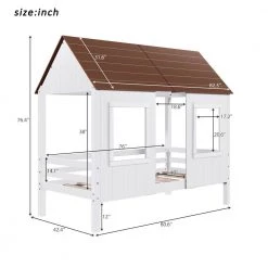 Twin Size Low Loft Wood House Bed with Two Front Windows, White by JASMODER -JASMODER Sales Store white jasmoder platform beds lp000039aah 44 1000