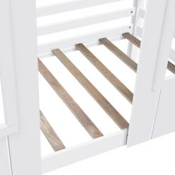 Twin Size Low Loft Wood House Bed with Two Front Windows, White by JASMODER -JASMODER Sales Store white jasmoder platform beds lp000039aah 4f 1000