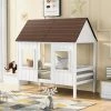 Twin Size Low Loft Wood House Bed with Two Front Windows, White by JASMODER