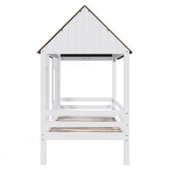 Twin Size Low Loft Wood House Bed with Two Front Windows, White by JASMODER -JASMODER Sales Store white jasmoder platform beds lp000039aah fa 1000