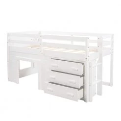 White Twin Size Loft Bed with Cabinet and Shelf by JASMODER