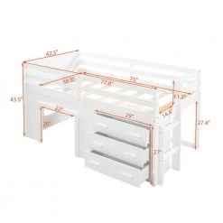 White Twin Size Loft Bed with Cabinet and Shelf by JASMODER -JASMODER Sales Store white jasmoder platform beds lp000501aak fa 1000