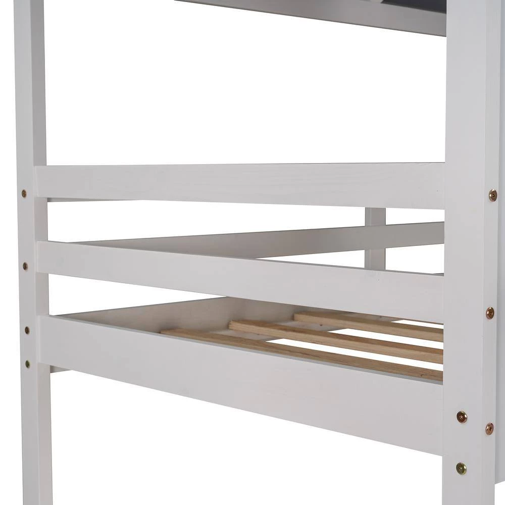 Twin Over Twin Bunk Bed Wood Bed with Roof, Window, Guardrail, Ladder (White) by JASMODER 10 Twin Over Twin Bunk Bed Wood Bed with Roof, Window, Guardrail, Ladder (White) by JASMODER - Image 8