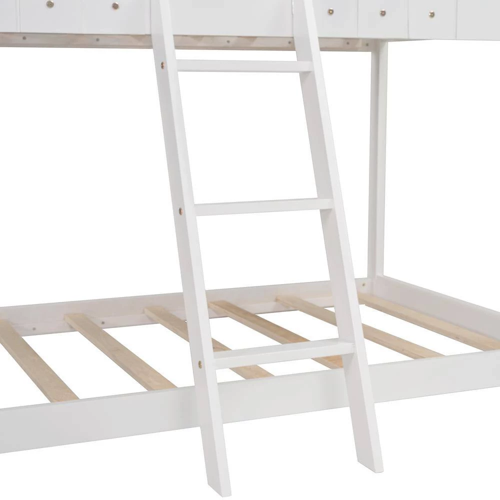 Twin Over Twin Bunk Bed Wood Bed with Roof, Window, Guardrail, Ladder (White) by JASMODER 9 Twin Over Twin Bunk Bed Wood Bed with Roof, Window, Guardrail, Ladder (White) by JASMODER - Image 7