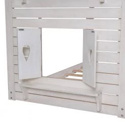 Twin Over Twin Bunk Bed Wood Bed with Roof, Window, Slide, Ladder for Kids, Teens, Girls, Boys ( Antique White ) by JASMODER -JASMODER Sales Store white jasmoder platform beds lt000059aak 4f 1000