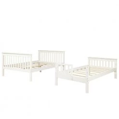 Stairway White Twin-Over-Full Bunk Bed with Twin size Trundle, Storage and Guard Rail for Bedroom, Dorm, for Adults by JASMODER -JASMODER Sales Store white jasmoder platform beds lt000119aak 44 1000