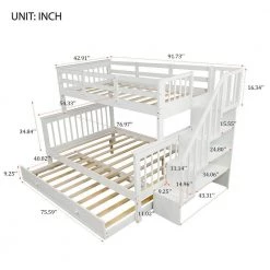 Stairway White Twin-Over-Full Bunk Bed with Twin size Trundle, Storage and Guard Rail for Bedroom, Dorm, for Adults by JASMODER -JASMODER Sales Store white jasmoder platform beds lt000119aak fa 1000