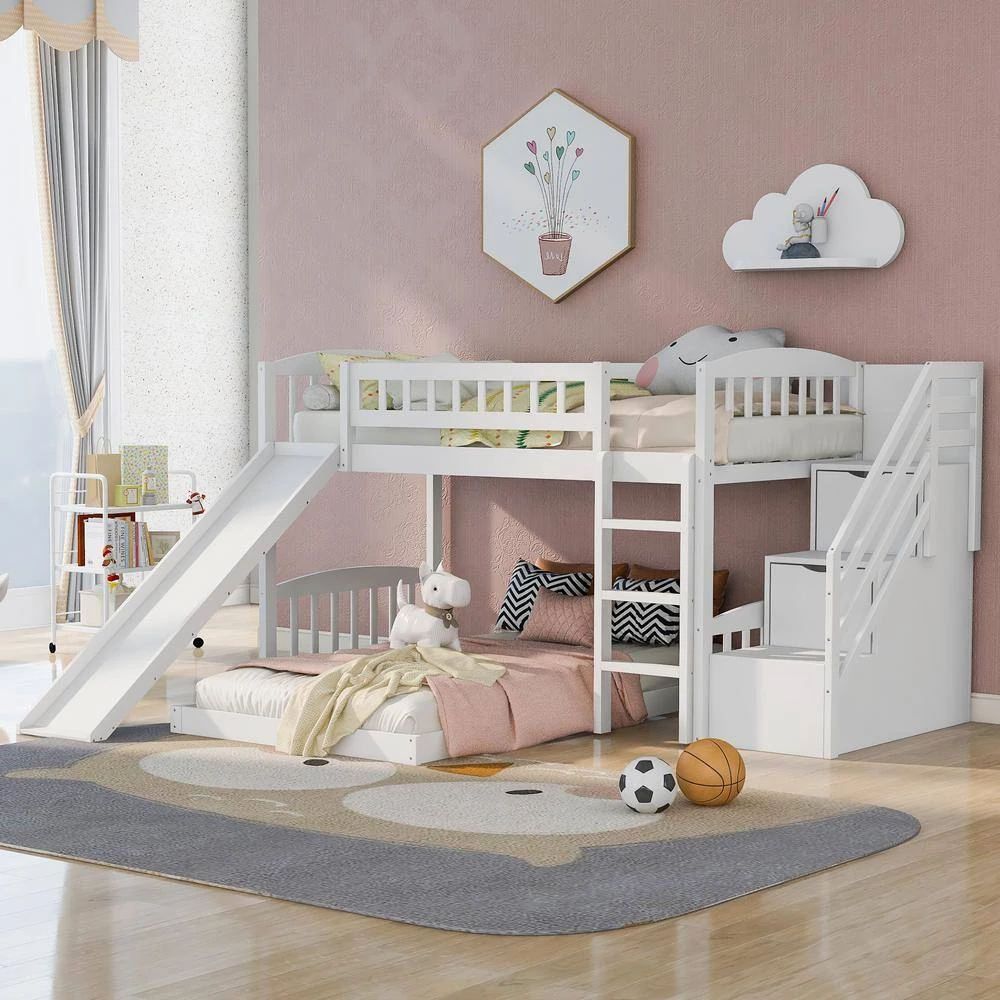 Stairway White Twin Bunk Bed with 2-Drawers and Slide by JASMODER 8 Stairway White Twin Bunk Bed with 2-Drawers and Slide by JASMODER - Image 6