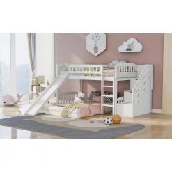 Stairway White Twin Bunk Bed with 2-Drawers and Slide by JASMODER 19 Stairway White Twin Bunk Bed with 2-Drawers and Slide by JASMODER -JASMODER Sales Store white jasmoder platform beds lt000156aak 31 1000