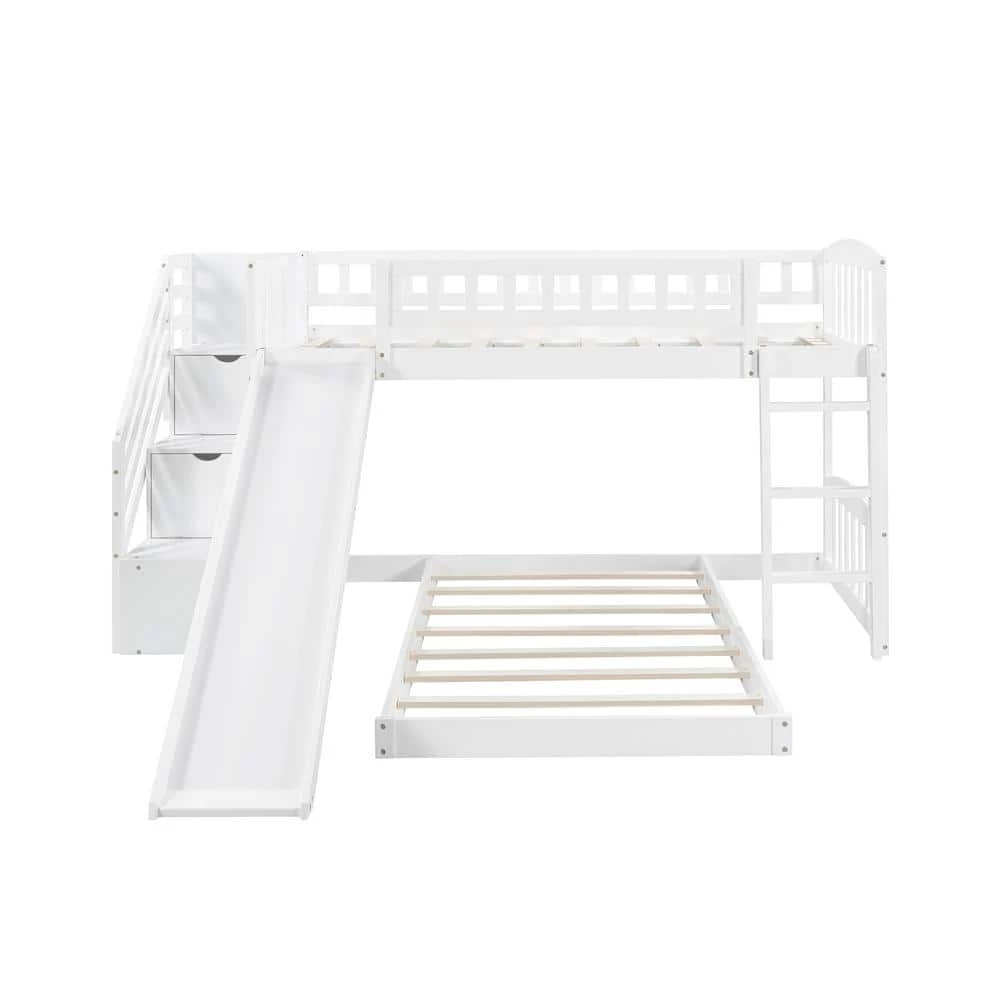 Stairway White Twin Bunk Bed with 2-Drawers and Slide by JASMODER 3 Stairway White Twin Bunk Bed with 2-Drawers and Slide by JASMODER