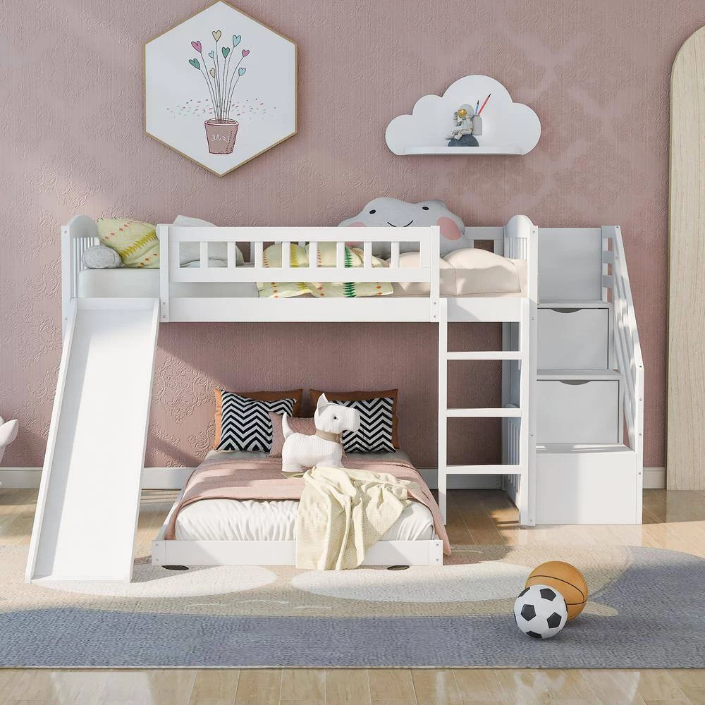 Stairway White Twin Bunk Bed with 2-Drawers and Slide by JASMODER 4 Stairway White Twin Bunk Bed with 2-Drawers and Slide by JASMODER - Image 2