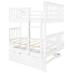 White Convertible Full Bunk Bed with Twin Size Trundle and Ladder by JASMODER -JASMODER Sales Store white jasmoder platform beds lt000204aak 31 1000