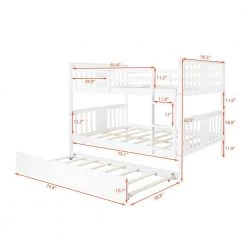 White Convertible Full Bunk Bed with Twin Size Trundle and Ladder by JASMODER -JASMODER Sales Store white jasmoder platform beds lt000204aak 40 1000