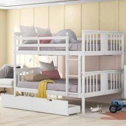 White Full Bunk Bed with Drawers and Ladder for Bedroom, Guest Room Furniture by JASMODER 14 White Full Bunk Bed with Drawers and Ladder for Bedroom, Guest Room Furniture by JASMODER -JASMODER Sales Store white jasmoder platform beds lt000205aak 1f 1000
