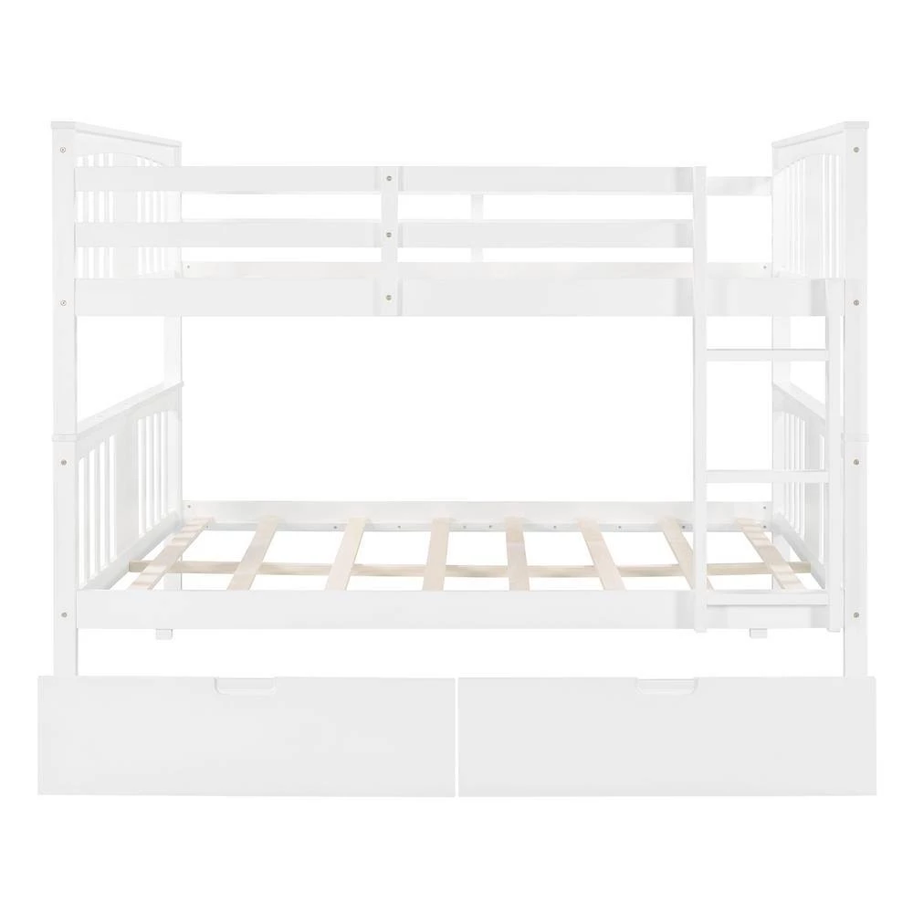 White Full Bunk Bed with Drawers and Ladder for Bedroom, Guest Room Furniture by JASMODER 10 White Full Bunk Bed with Drawers and Ladder for Bedroom, Guest Room Furniture by JASMODER - Image 8