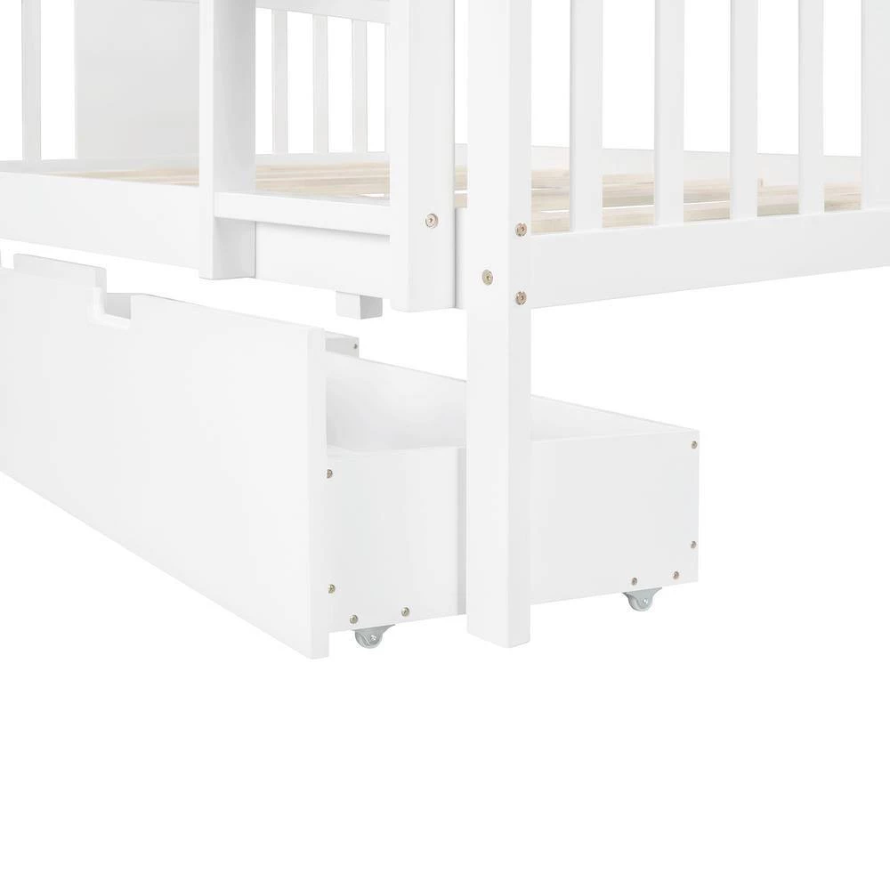 White Full Bunk Bed with Drawers and Ladder for Bedroom, Guest Room Furniture by JASMODER 8 White Full Bunk Bed with Drawers and Ladder for Bedroom, Guest Room Furniture by JASMODER - Image 6