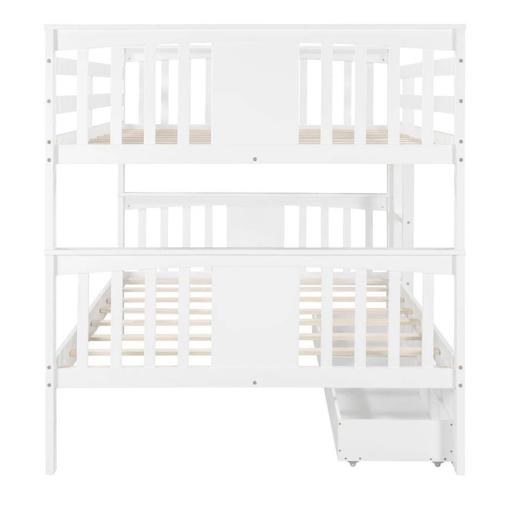 White Full Bunk Bed with Drawers and Ladder for Bedroom, Guest Room Furniture by JASMODER 6 White Full Bunk Bed with Drawers and Ladder for Bedroom, Guest Room Furniture by JASMODER - Image 4