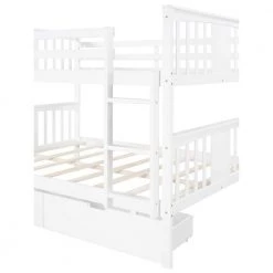 White Full Bunk Bed with Drawers and Ladder for Bedroom, Guest Room Furniture by JASMODER