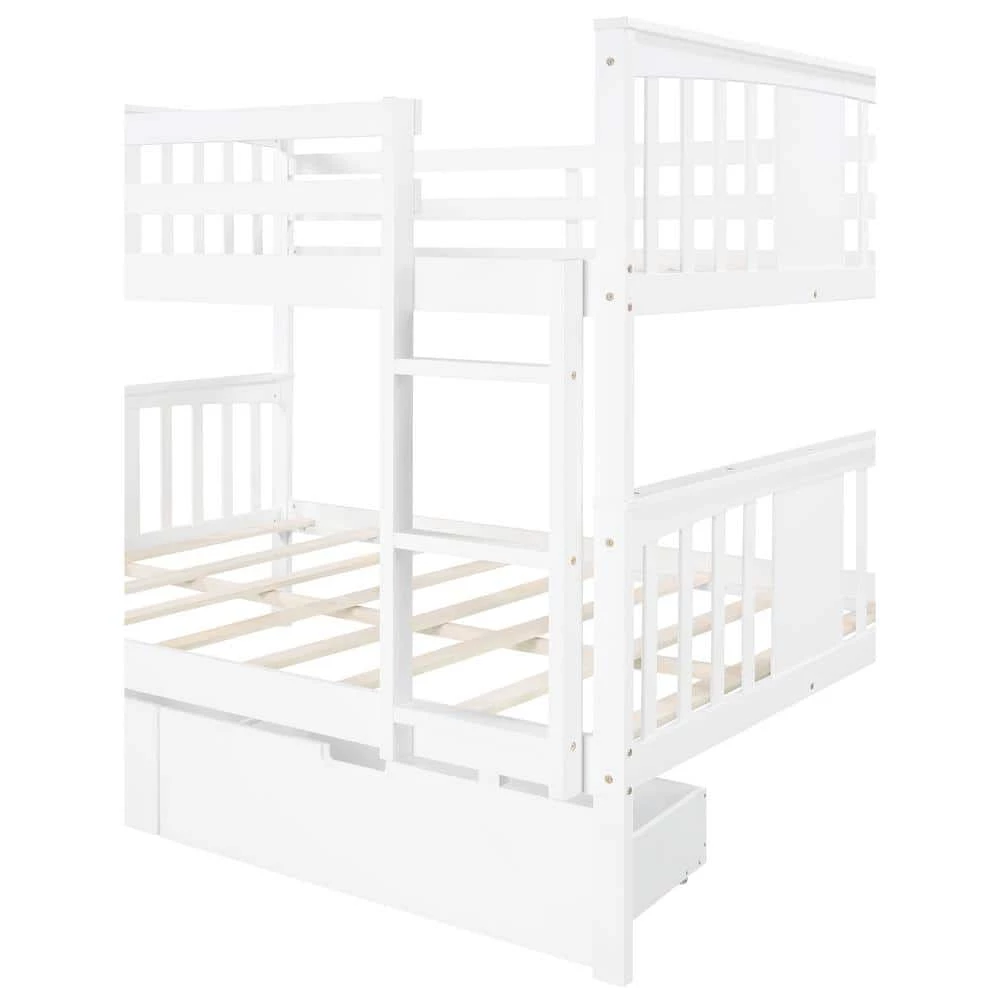 White Full Bunk Bed with Drawers and Ladder for Bedroom, Guest Room Furniture by JASMODER 3 White Full Bunk Bed with Drawers and Ladder for Bedroom, Guest Room Furniture by JASMODER