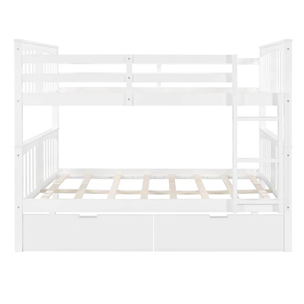 White Full Bunk Bed with Drawers and Ladder for Bedroom, Guest Room Furniture by JASMODER 5 White Full Bunk Bed with Drawers and Ladder for Bedroom, Guest Room Furniture by JASMODER - Image 3
