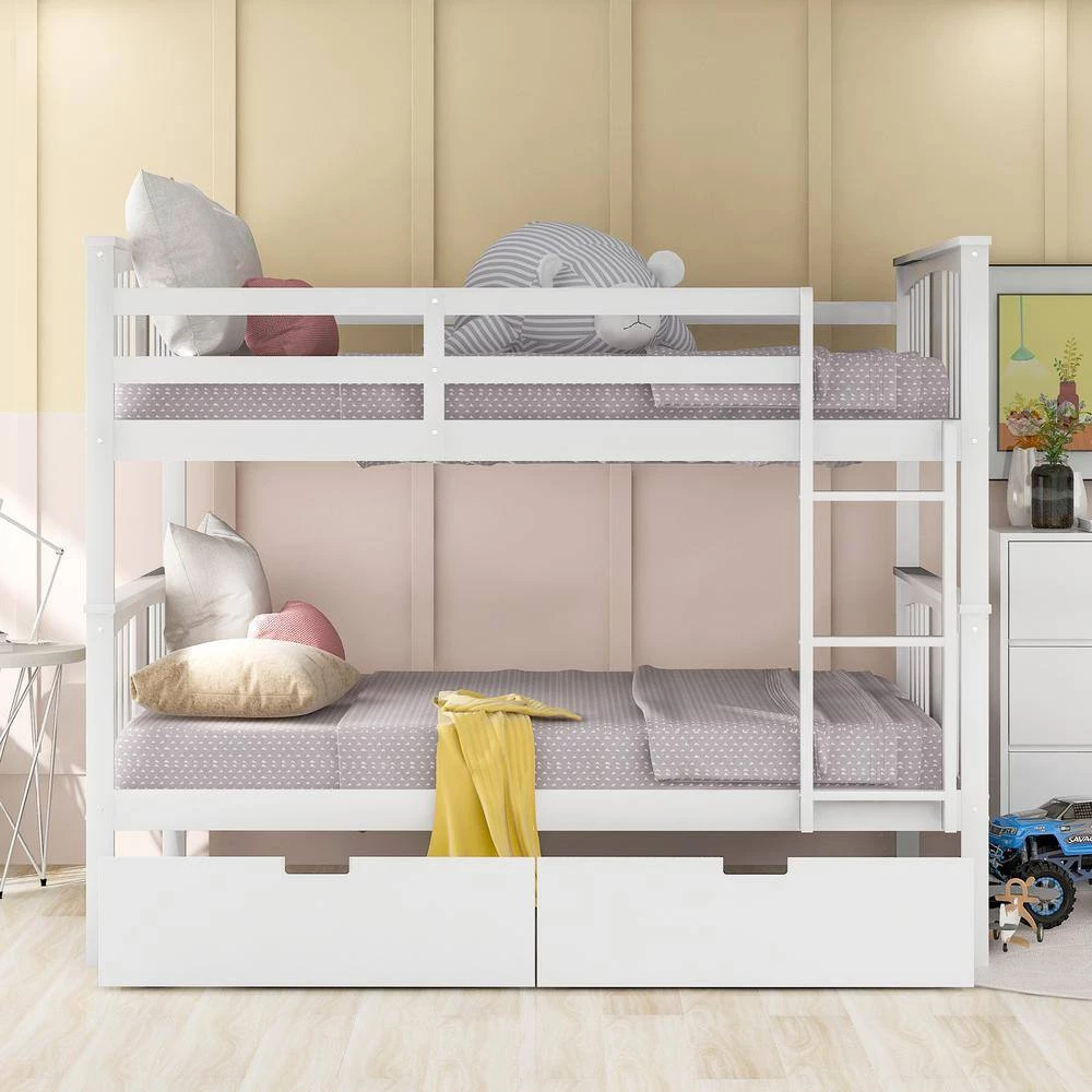 White Full Bunk Bed with Drawers and Ladder for Bedroom, Guest Room Furniture by JASMODER 4 White Full Bunk Bed with Drawers and Ladder for Bedroom, Guest Room Furniture by JASMODER - Image 2