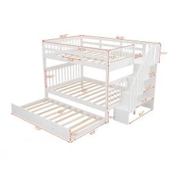 White Convertible Stairway Full-Over-Full Bunk Bed with Twin size Trundle, Storage and Guard Rail for Bedroom, Dorm by JASMODER -JASMODER Sales Store white jasmoder platform beds lt000210aak 40 1000