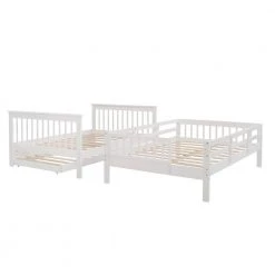 White Convertible Stairway Full-Over-Full Bunk Bed with Twin size Trundle, Storage and Guard Rail for Bedroom, Dorm by JASMODER -JASMODER Sales Store white jasmoder platform beds lt000210aak 4f 1000