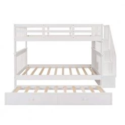 White Convertible Stairway Full-Over-Full Bunk Bed with Twin size Trundle, Storage and Guard Rail for Bedroom, Dorm by JASMODER