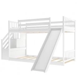 White Twin Bunk Bed with Convertible Slide and Stairway by JASMODER -JASMODER Sales Store white jasmoder platform beds sm000207aak 1 44 1000