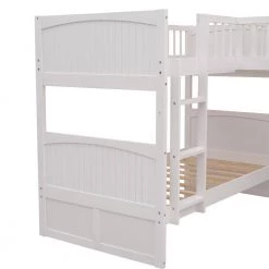 White Twin L-Shaped Bunk Bed with Ladder and Stairway by JASMODER -JASMODER Sales Store white jasmoder platform beds sm000303aak 1 c3 1000
