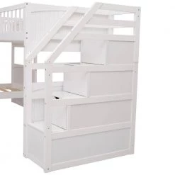 White Twin L-Shaped Bunk Bed with Ladder and Stairway by JASMODER -JASMODER Sales Store white jasmoder platform beds sm000303aak 1 fa 1000