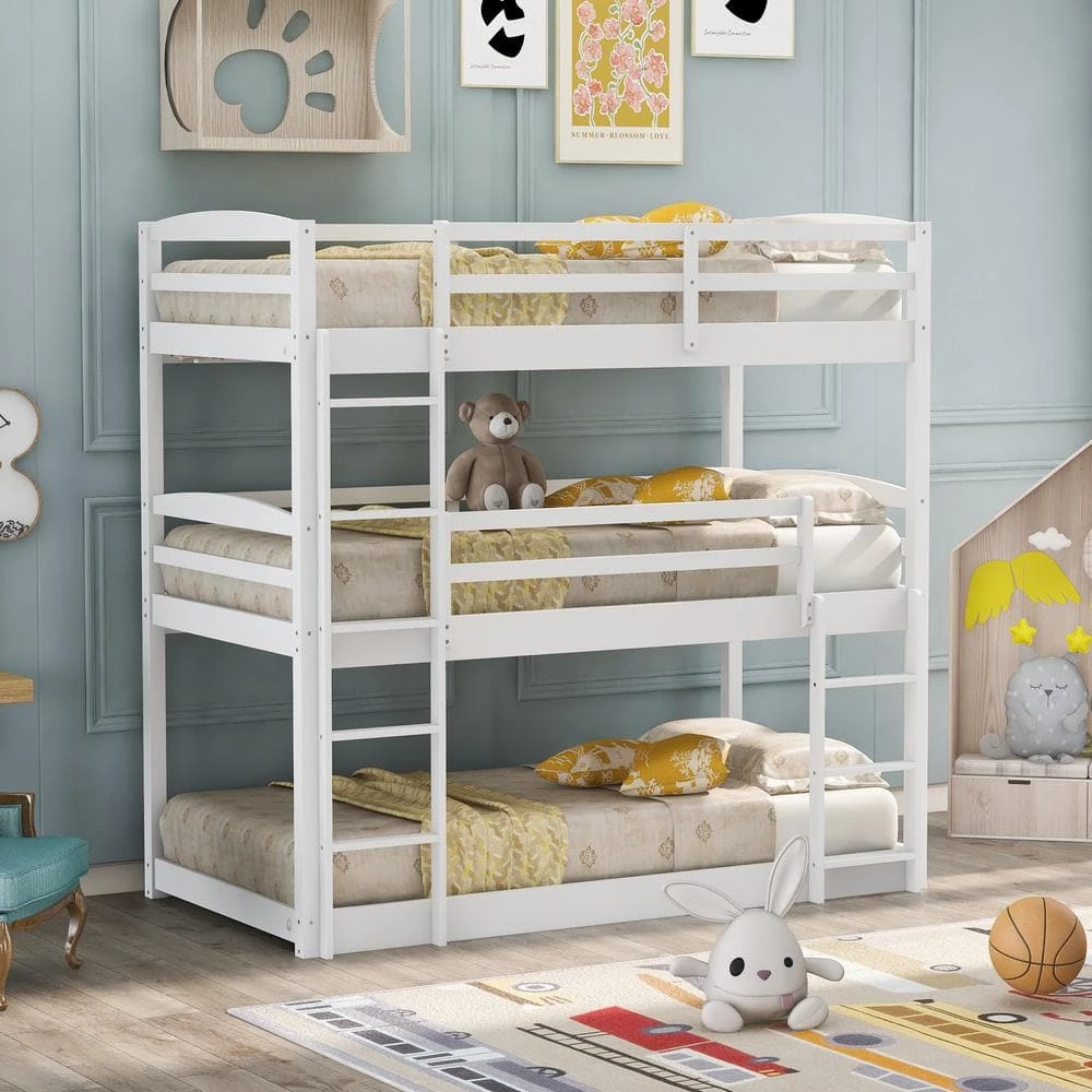 Twin over Twin over Twin Triple Bunk Bed, White by JASMODER 3 Twin over Twin over Twin Triple Bunk Bed, White by JASMODER