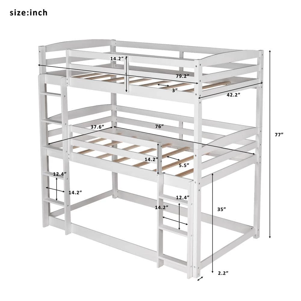 Twin over Twin over Twin Triple Bunk Bed, White by JASMODER 5 Twin over Twin over Twin Triple Bunk Bed, White by JASMODER - Image 3