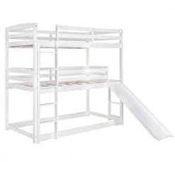 42.2" Inch Twin over Twin over Twin Adjustable Triple Bunk Bed with Ladder and Slide, White by JASMODER -JASMODER Sales Store white jasmoder platform beds sm000508aak 1 31 1000