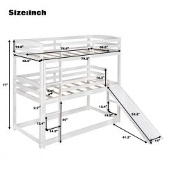 42.2" Inch Twin over Twin over Twin Adjustable Triple Bunk Bed with Ladder and Slide, White by JASMODER -JASMODER Sales Store white jasmoder platform beds sm000508aak 1 44 1000