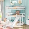 42.2" Inch Twin over Twin over Twin Adjustable Triple Bunk Bed with Ladder and Slide, White by JASMODER 1 42.2" Inch Twin over Twin over Twin Adjustable Triple Bunk Bed with Ladder and Slide, White by JASMODER -JASMODER Sales Store white jasmoder platform beds sm000508aak 1 64 1000