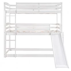 42.2" Inch Twin over Twin over Twin Adjustable Triple Bunk Bed with Ladder and Slide, White by JASMODER -JASMODER Sales Store white jasmoder platform beds sm000508aak 1 c3 1000