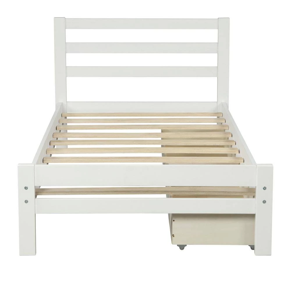 39.2 in. W White Twin Frame Platform Bed with Drawers by JASMODER 6 39.2 in. W White Twin Frame Platform Bed with Drawers by JASMODER - Image 4
